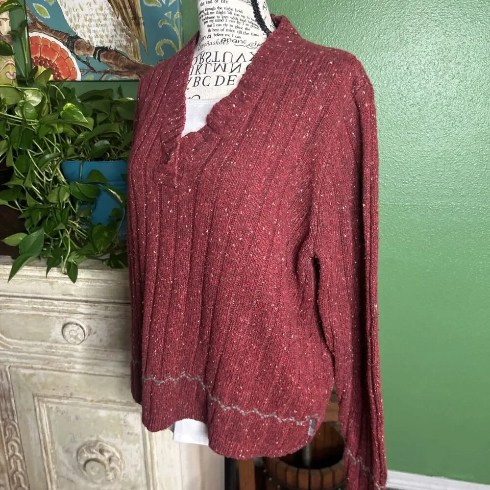 Vtg Woolrich Ruby Wool Blend Vneck Sweater XL 90s Preppy Grunge
